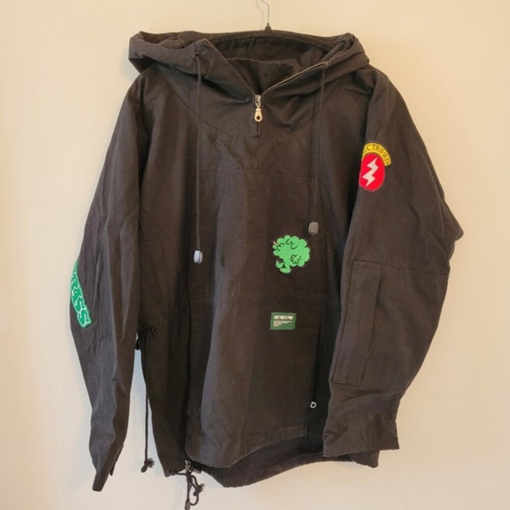 Black Hooded Jacket with Patches